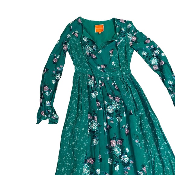 Modcloth Green Floral Long Sleeve Maxi Dress XXS - Picture 7 of 11